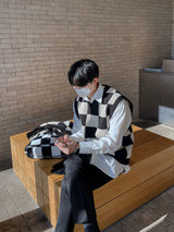 Chess Checker Heavy Knit Vest (3color) (6658416836726)