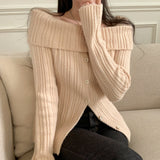 スリットコルゲーティッドオフショルダーニット / [4color] slit corrugated off-shoulder knit