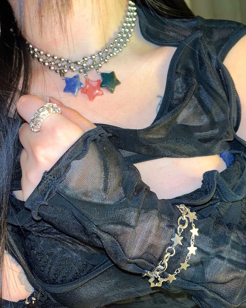 アンティークスターボールチェーンネックレス / Antique star ball chain necklace (8color)