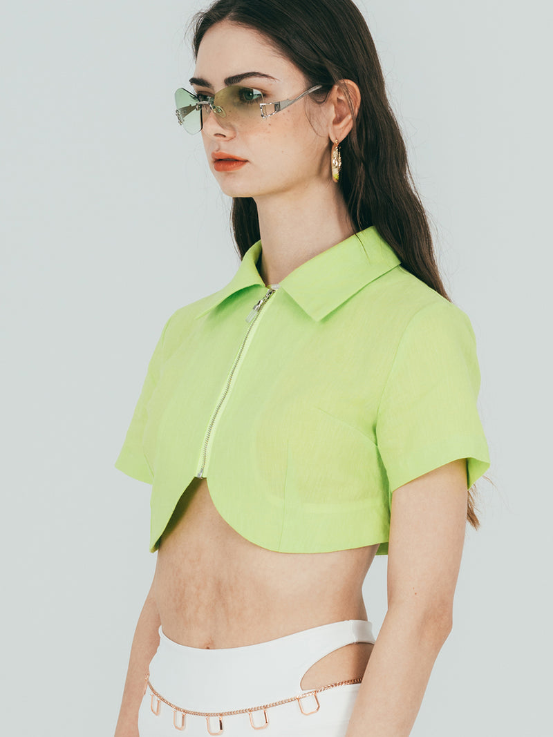 ビスチェジップアップシャツ / Bustier Zip-up Shirt (lime green / platinum white)