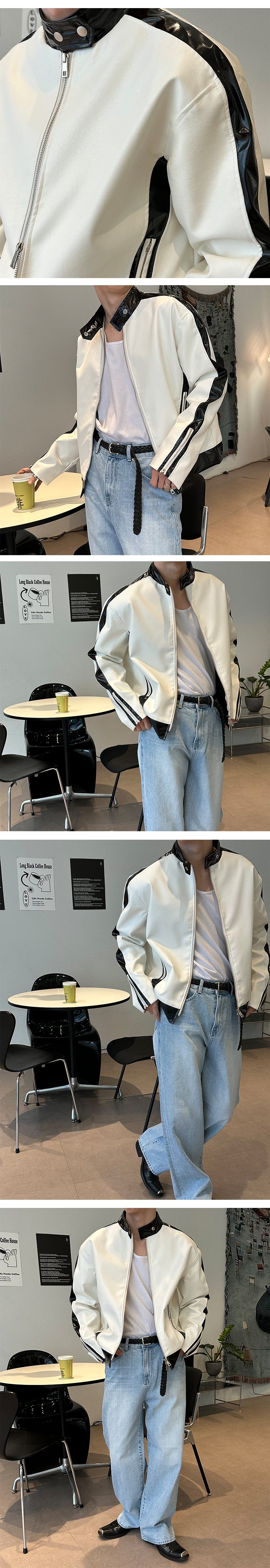 [ユニセックス] グロッシーバイカーレザージャケット / [Unisex] Glossy biker leather jacket(2color)