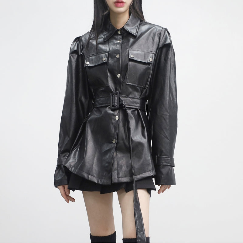 カリーヌベルトレザージャケット / Kaline belted leather jacket