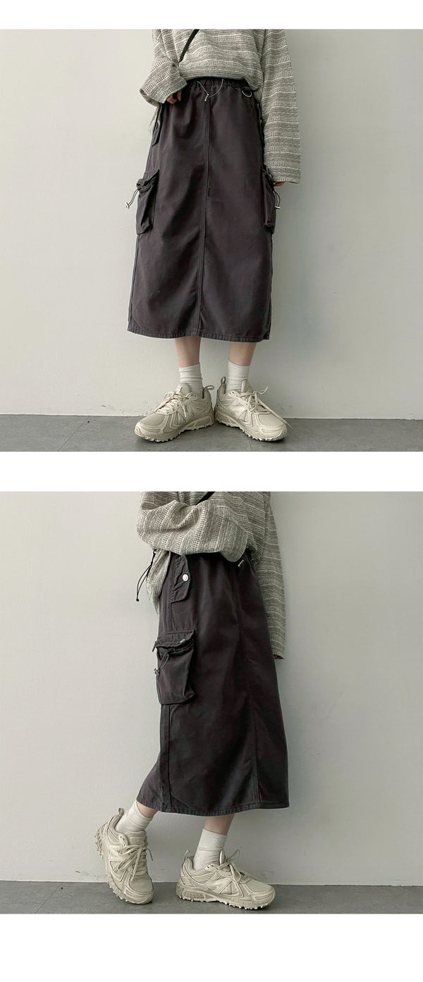 ペディストリングポケットカーゴロングスカート/pedi string pocket cargo long skirt