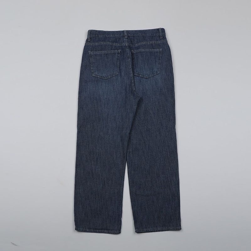 ロングワイドリネンシャツ/ASCLO Long Wide Linen Denim Pants (Dark Blue)