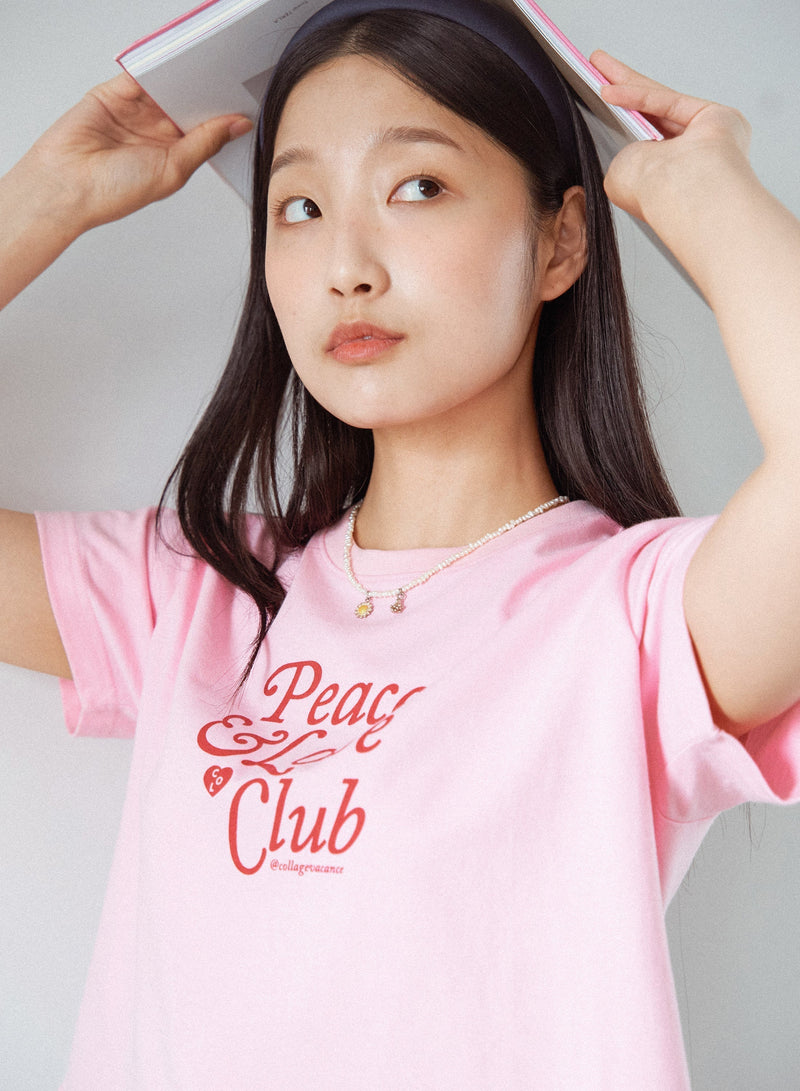 ピース＆ラブ クラブ Tシャツ / Peace&Love*Club Crop T-shirt (Pink)