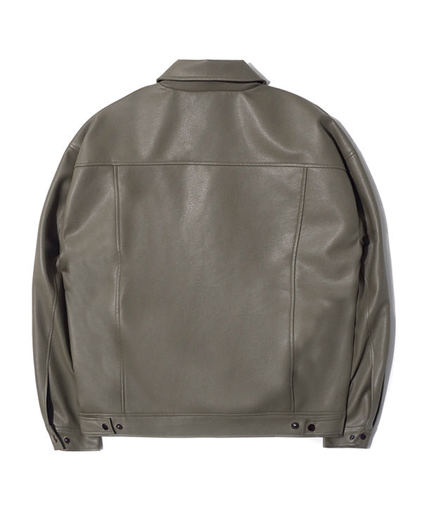LS ビーガンレザーシングルジャケット/LS Vegan Leather Single Jacket (Grey Khaki)