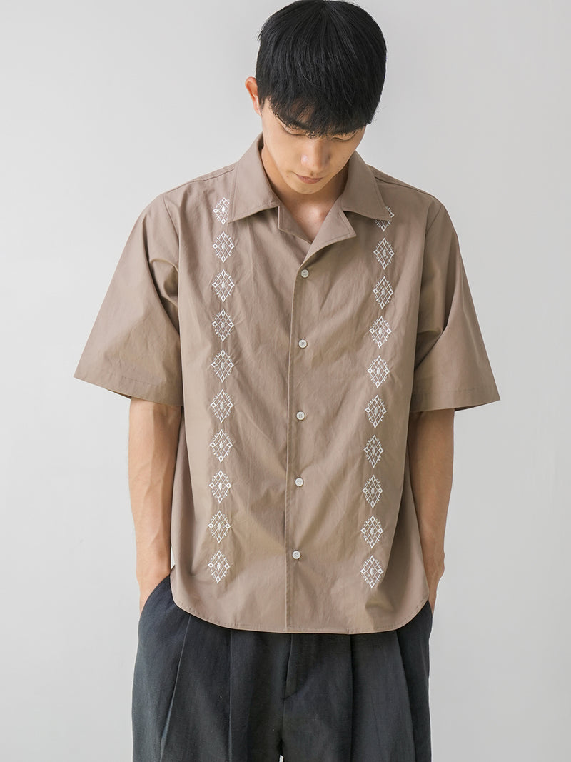パターンオープンカラーシャツ/Pattern open collar shirts 2color