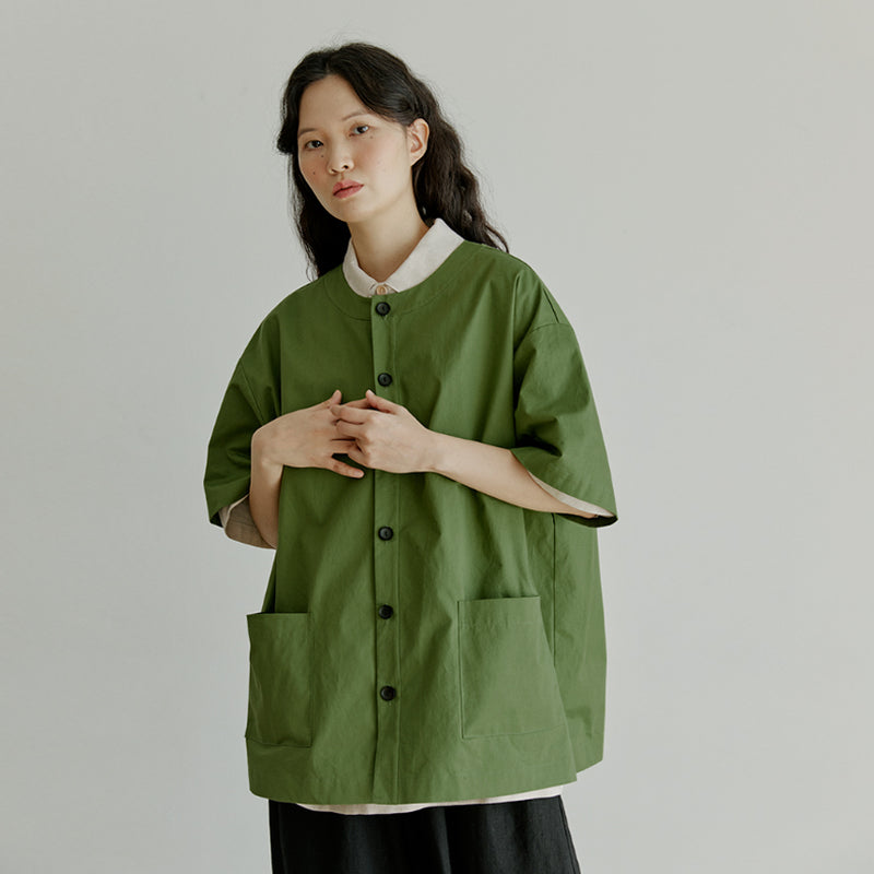 ラウンドハーフシャツジャケット / unisex round half shirts jacket olive green
