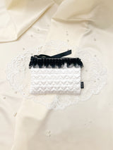 ダブルレースハートサテンジップポーチ (M/6color) / [ORDER] Double Lace Heart Satin Zip-pouch (M/6color)