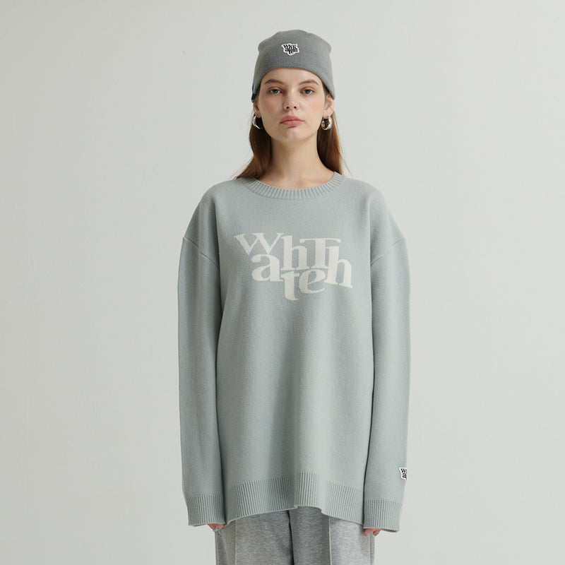 WHATTHE Big Logo Knit Pullover Blue (6643564675190)