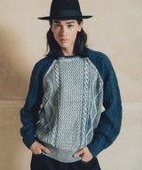 Hand painted fisherman knit sweater_blue