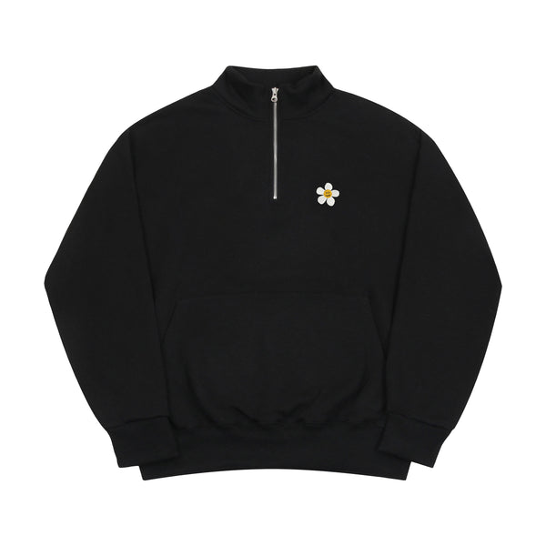 フラワードット刺繡ハーフジップアップスウェットシャツ/Flower Dot Embroidery Half-Zipup Sweatshirt