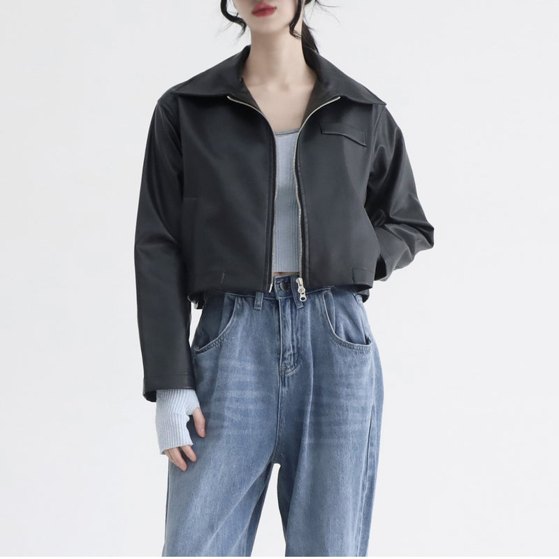 hello leather cropped jacket (6686450319478)