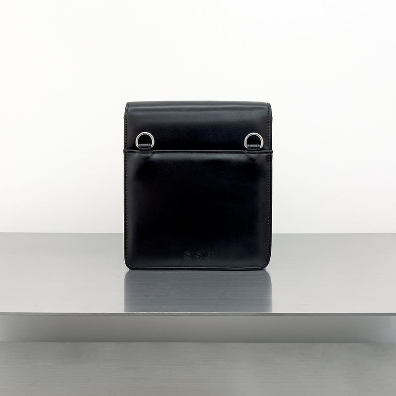 [Lサイズ]ミニマルバースクエアレザーバッグ＆マルチカードウォレット / [L size]minimal bar square leather bag & multi card wallet black