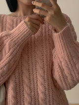 WOOL CABLE LOOSE KNIT(BEIGE, PINK, GREY 3COLORS!) (6653210689654)