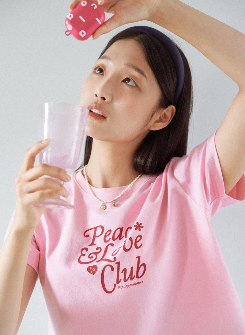 ピース＆ラブ クラブ Tシャツ / Peace&Love*Club Crop T-shirt (Pink)