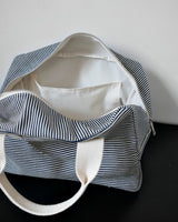 Stripe boston bag (navy) - Medium