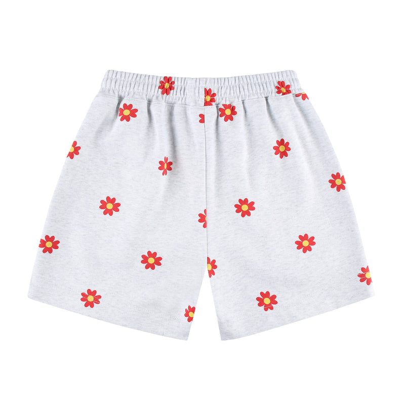 Red flower pattern Shorts [Light grey] (6535251722358)