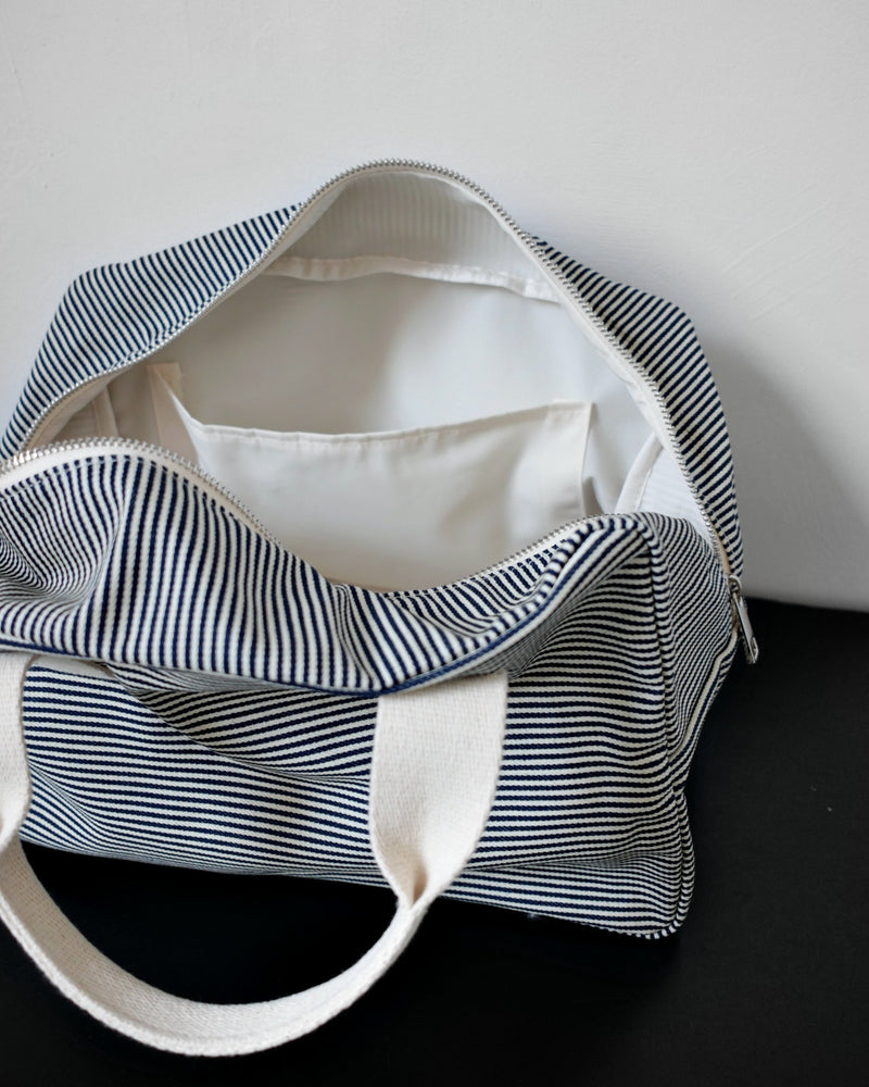 Stripe boston bag (navy) - Large