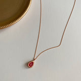 ナチュラルルビーストーンウォータードロップデイリーネックレス / rr Silver 925 Rose Gold Natural Ruby Stone Water Drop Daily Necklace