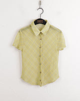 ルーリングヴィンテージチェックシースルークロップ半袖南シャツ/Lu Ling Vintage Check See-through Crop Short Sleeve Southern Shirt
