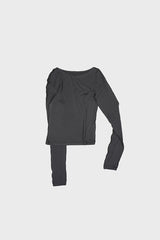 HALF AND HALF LONG SLEEVE TOP IN CHARCOAL