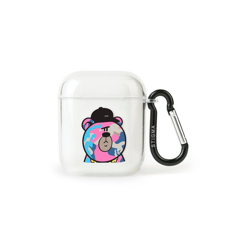AirPods / AirPods Pro CASE CAMOUFLAGE BEAR PINK CLEAR (4627784106102)
