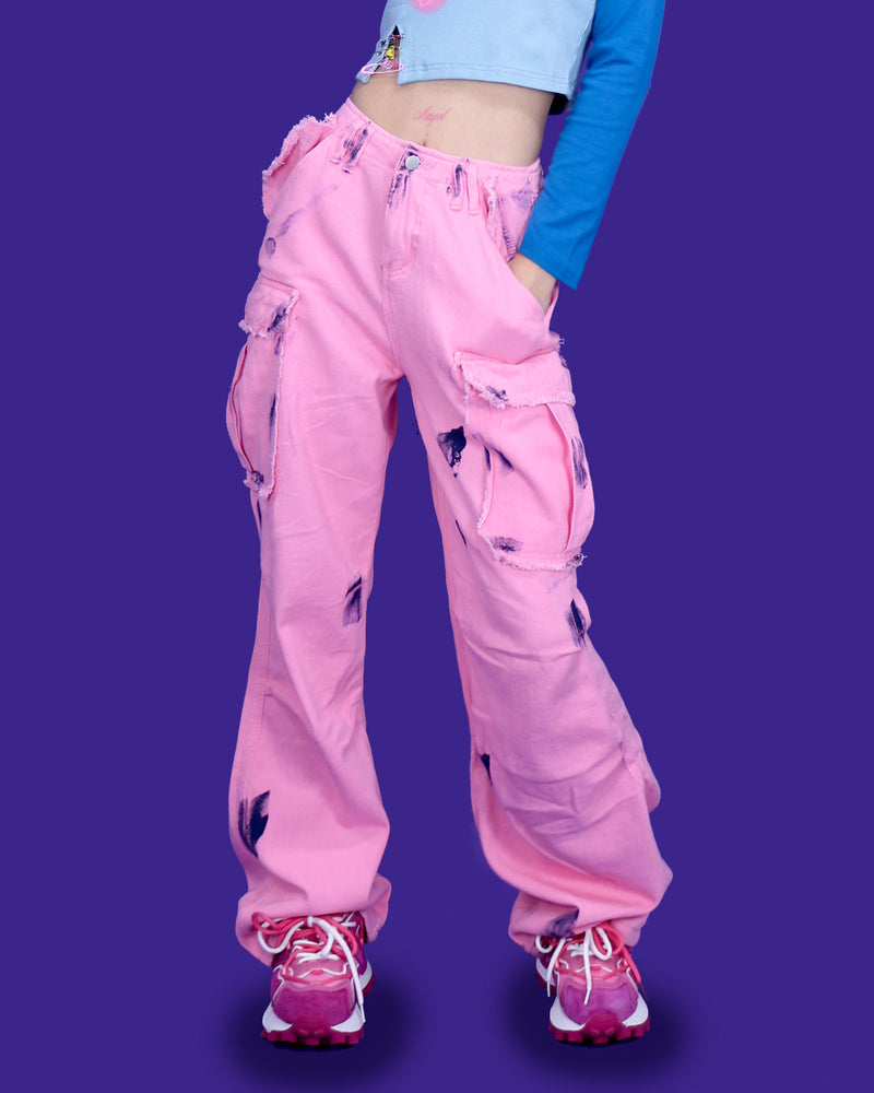 pinky painting cargo pants