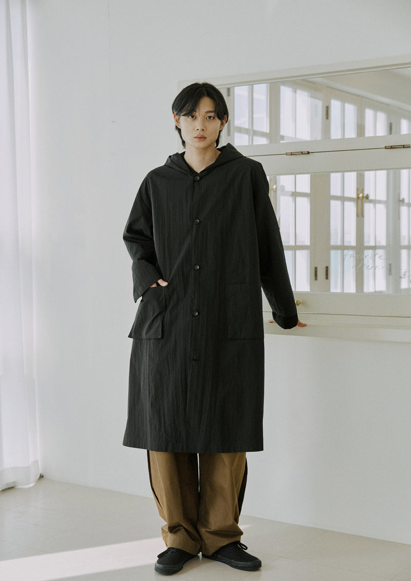 ロングフードジコート / unisex long hood coat black