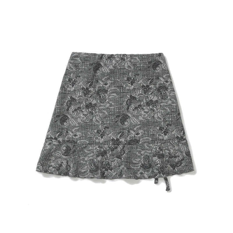 Flower Shirring Mini Skirt [GREY] (6618895646838)