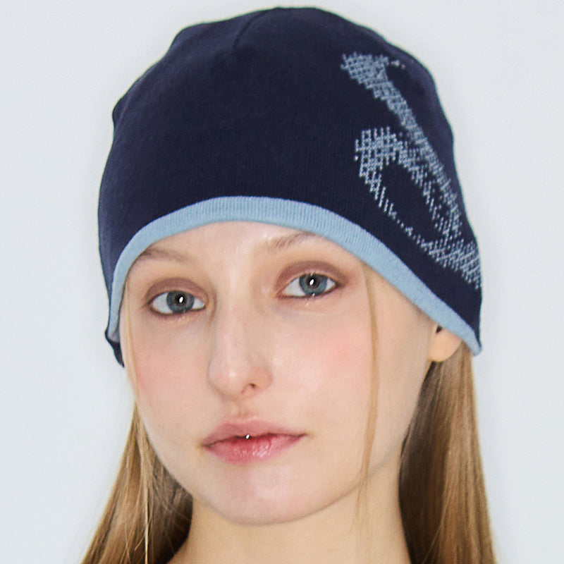 CURVED L BEANIE (NAVY)