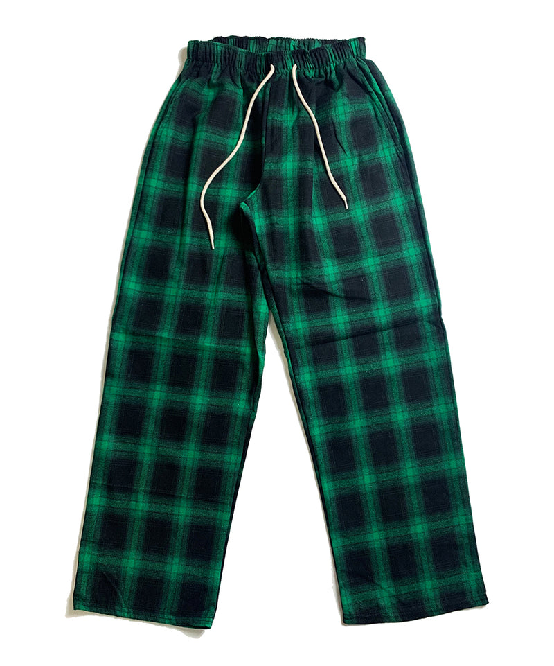 wide tartan check banding pants green (6647961223286)
