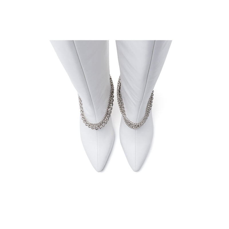 Chain Stiletto Boots Heel(White)
