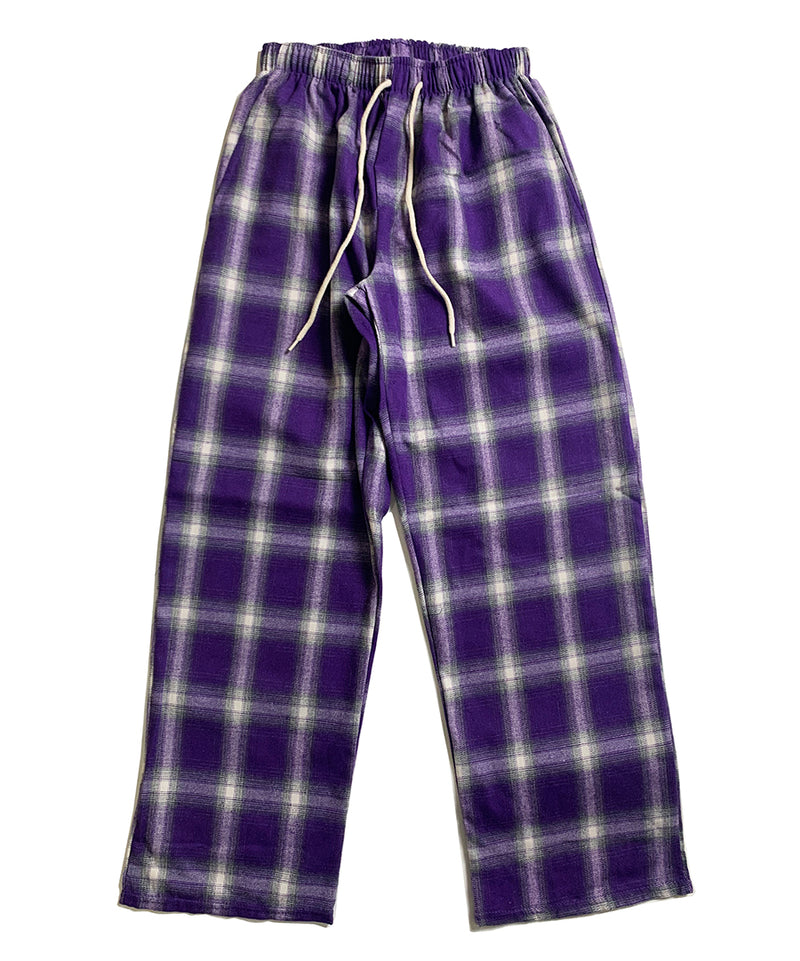 wide tartan check banding pants violet (6647968792694)
