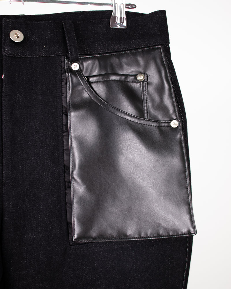 フェイクレザーアウトポケットデニムパンツ/Faux Leather Out Pockets denim Pants