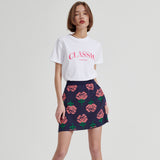 Rose pattern Mini Skirt [Navy] (6679674847350)