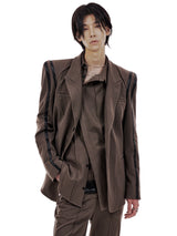 LEATHER LINE TAILORED JACKET (BROWN) (6654718804086)