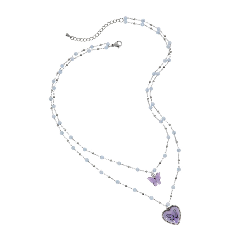 スタンプバタフライ スカイブルービーズネックレス/Stamp Butterfly Sky Blue Beads Necklace