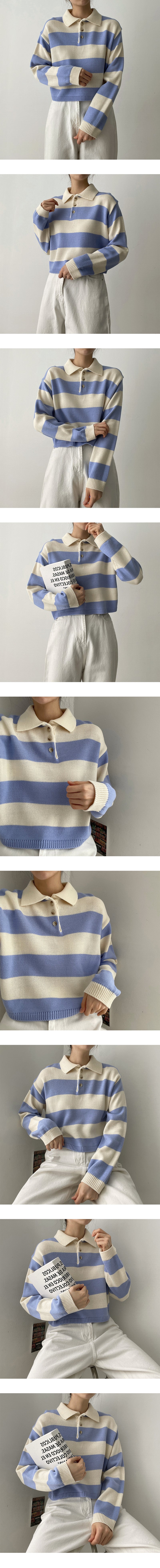 ストライプボタンカラーニットウェア/Color stripe button collar knitwear