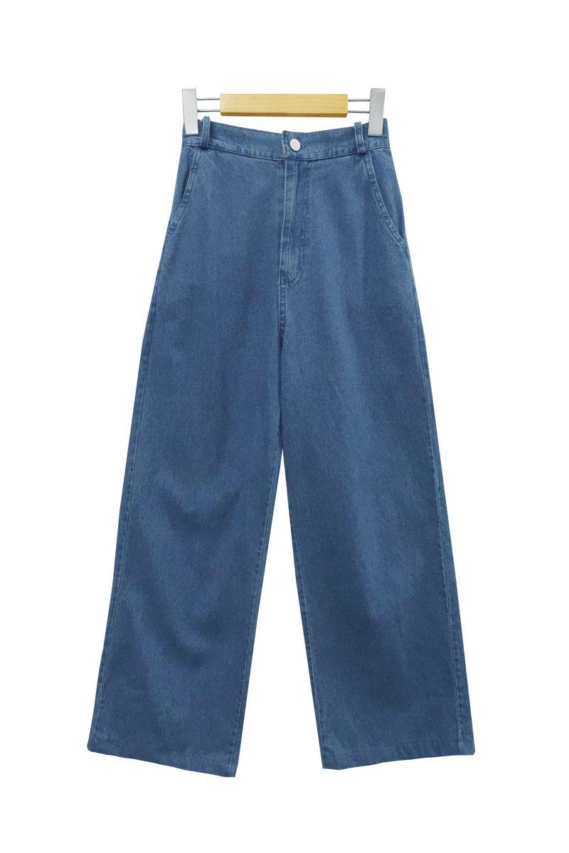 ハウス 夏 バンディング ライトブルー ミドルブルー ワイド デニム パンツ(2color) / Haus Summer Banding Light Blue Medium Blue Wide Denim Pants (2 colors)