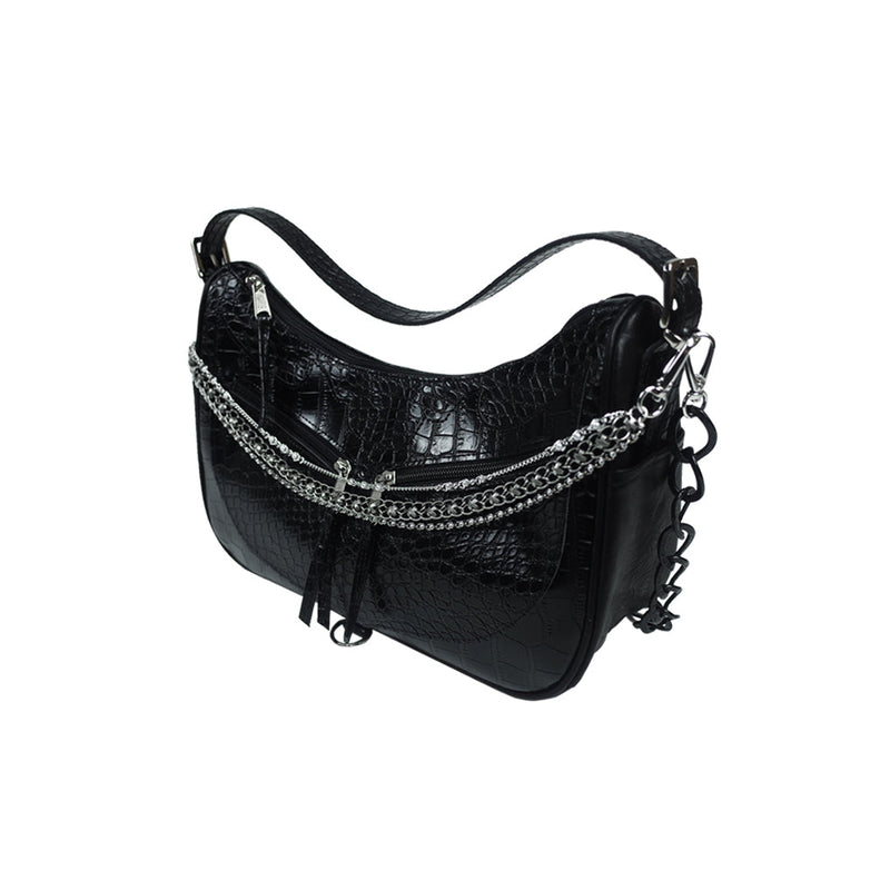 トリプルチェーンアリゲーターレザーバッグ / Triple Chained Alligator Leather Bag (glossy)