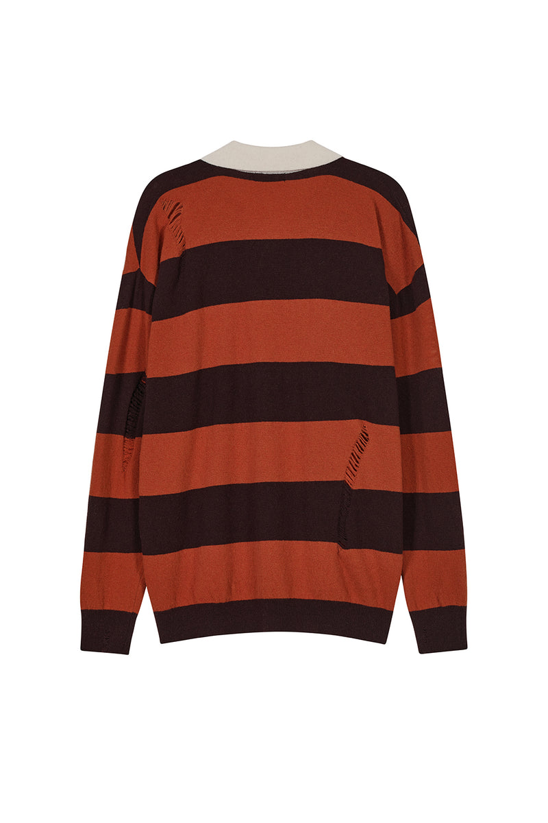RUGBY DISTRESSED OVERSIZED LS SWEATER ORANGE BROWN