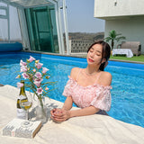 Lace Couple Shoulder Monokini Honeymoon Swimsuit Short Sleeve SW18720F