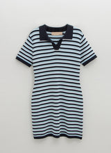 オープンカラーストライプスリムフィットニットドレス / (OP-6076) Open Collar Striped Slim Fit Knit Dress