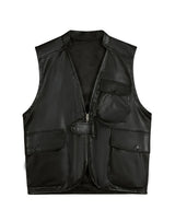 87-STAN024 [Vegan Leather] Multi Pocket Leather Vest Black