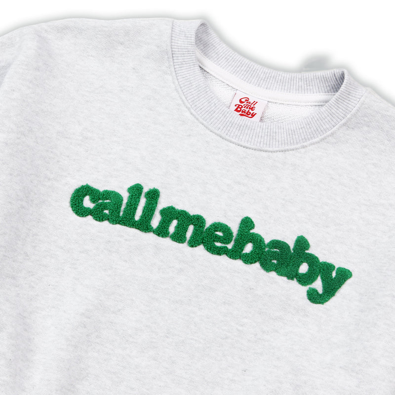 [Call Me Baby] Fuzzy Logo Cropped Sweatshirts (Light grey) / ファジーロゴクロップドマンツーマンTシャツ (Light grey) (6627472081014)