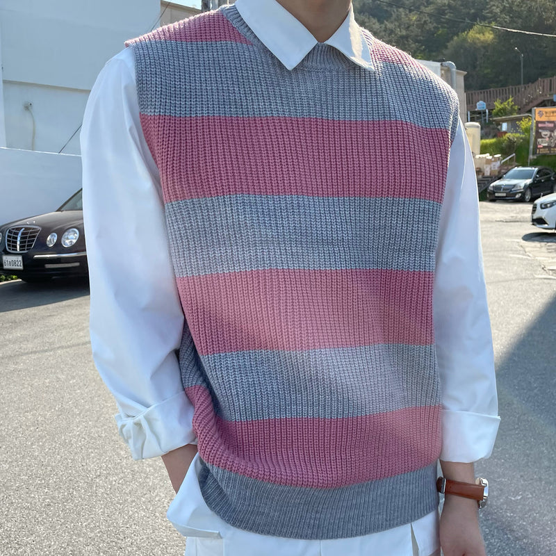 Dear Stripe Knit Vest(4color) (6552903614582)