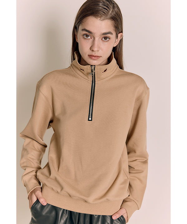 ジェムインドリームエンブロイダードハーフジップアップスウェットシャツ / Gem in dream embroidered half zip-up sweatshirt sand beige [Unisex]