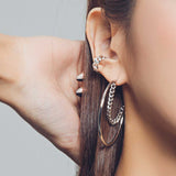 ハーフムーンレイヤードチェーンリングイヤリング/Half Moon Layered Chain Ring Earrings (6655985614966)