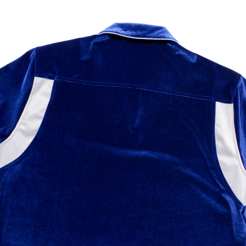 レザートリムベロアジップアップポロシャツ/[UNISEX] Leather-Trimmed Velour Zip Polo (Blue)